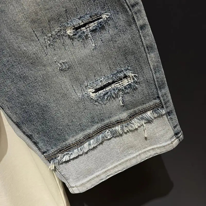 Style Men’s Spliced Denim Shorts – Stretch Knee-Length - Inarah Trade Ltd