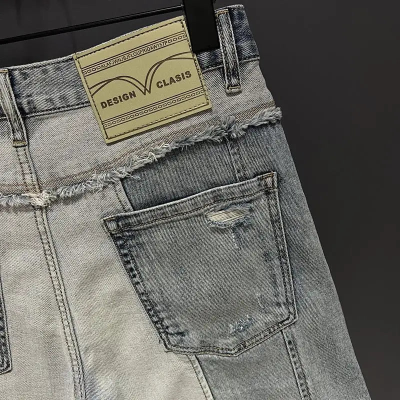 Style Men’s Spliced Denim Shorts – Stretch Knee-Length - Inarah Trade Ltd