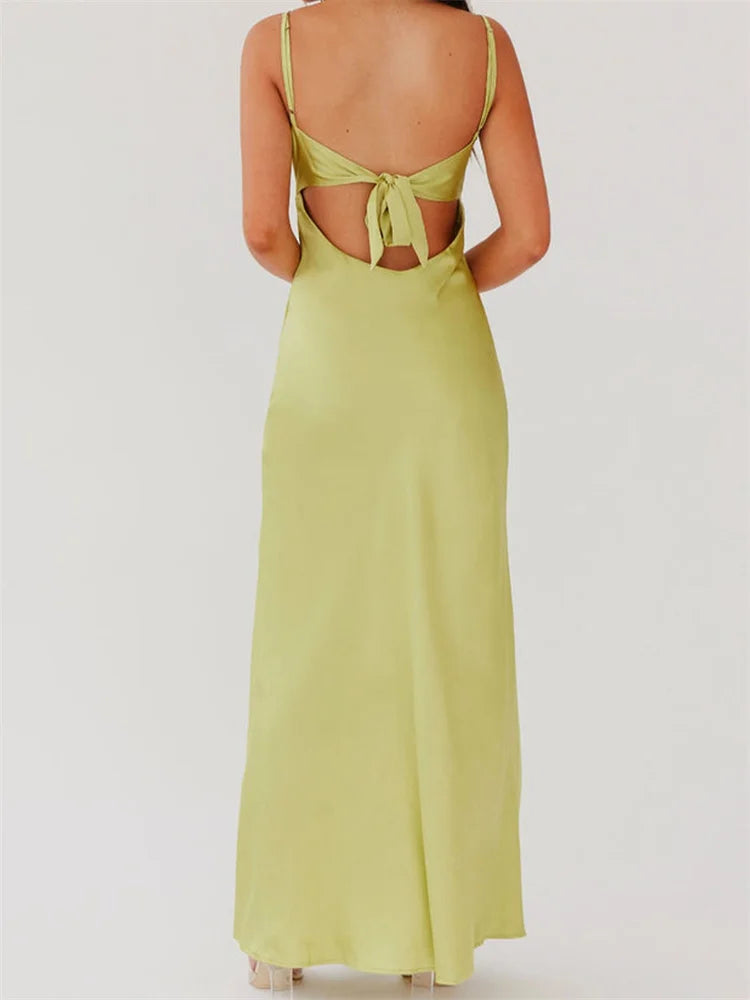 Sleeveless V-Neck Tie-Front Backless Maxi Dress – Summer Casual - Inarah Trade Ltd