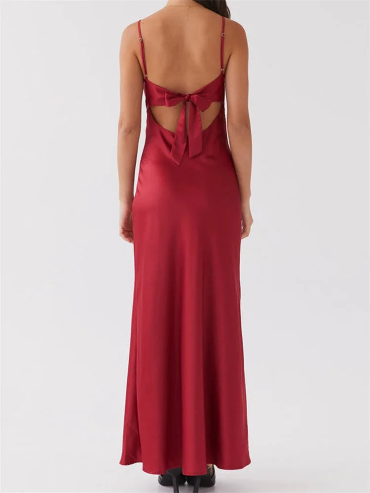 Sleeveless V-Neck Tie-Front Backless Maxi Dress – Summer Casual - Inarah Trade Ltd