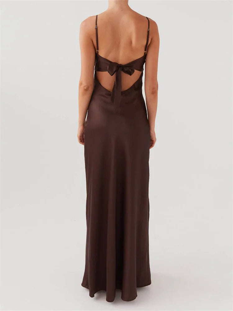 Sleeveless V-Neck Tie-Front Backless Maxi Dress – Summer Casual - Inarah Trade Ltd