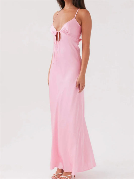 Sleeveless V-Neck Tie-Front Backless Maxi Dress – Summer Casual - Inarah Trade Ltd