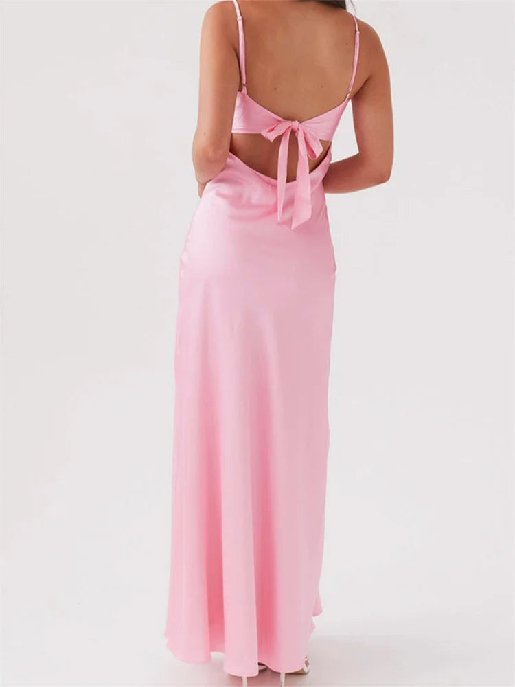 Sleeveless V-Neck Tie-Front Backless Maxi Dress – Summer Casual - Inarah Trade Ltd