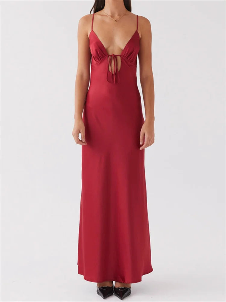 Sleeveless V-Neck Tie-Front Backless Maxi Dress – Summer Casual - Inarah Trade Ltd