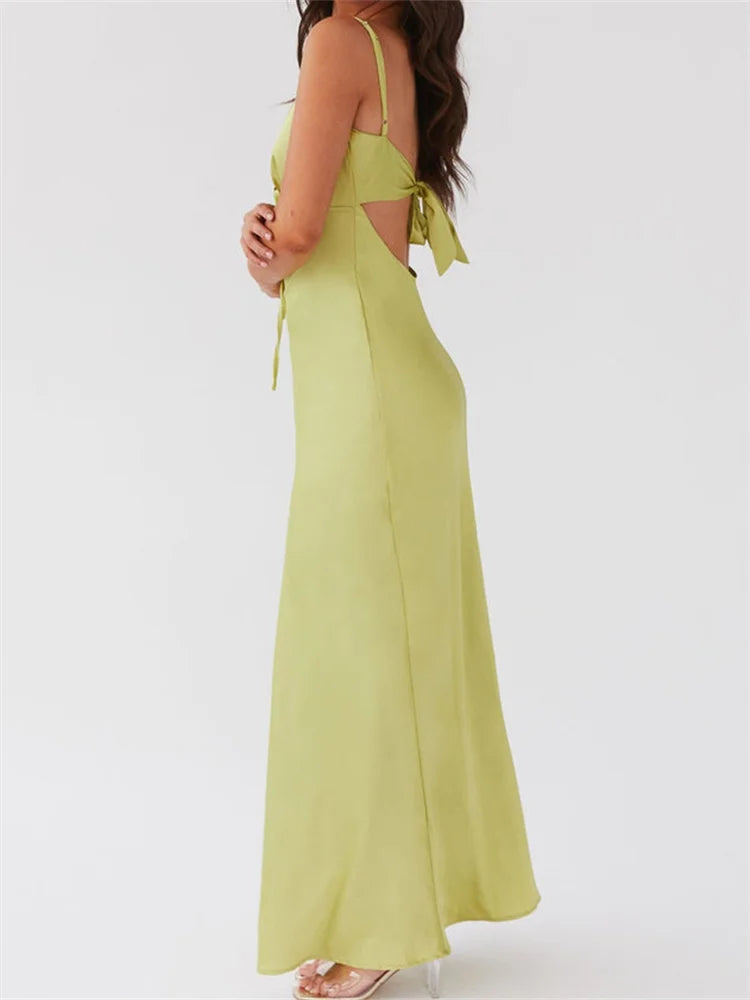 Sleeveless V-Neck Tie-Front Backless Maxi Dress – Summer Casual - Inarah Trade Ltd