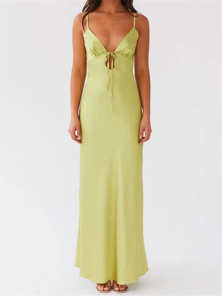 Sleeveless V-Neck Tie-Front Backless Maxi Dress – Summer Casual - Inarah Trade Ltd