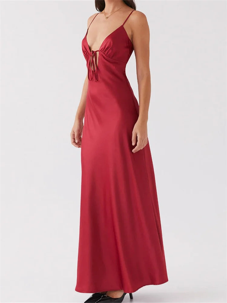 Sleeveless V-Neck Tie-Front Backless Maxi Dress – Summer Casual - Inarah Trade Ltd