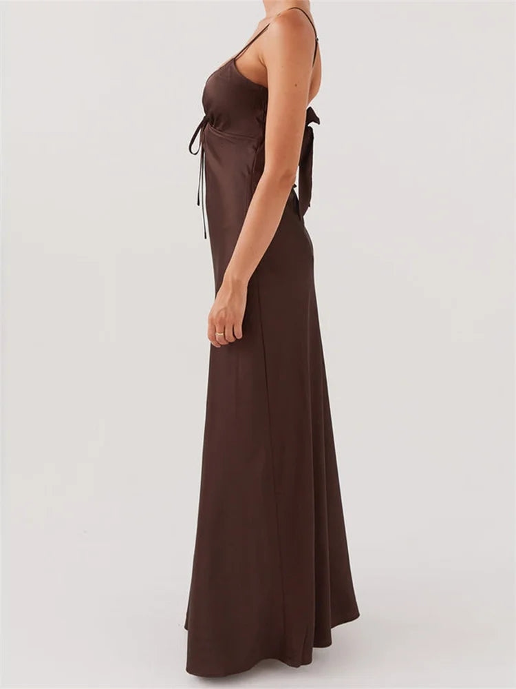 Sleeveless V-Neck Tie-Front Backless Maxi Dress – Summer Casual - Inarah Trade Ltd