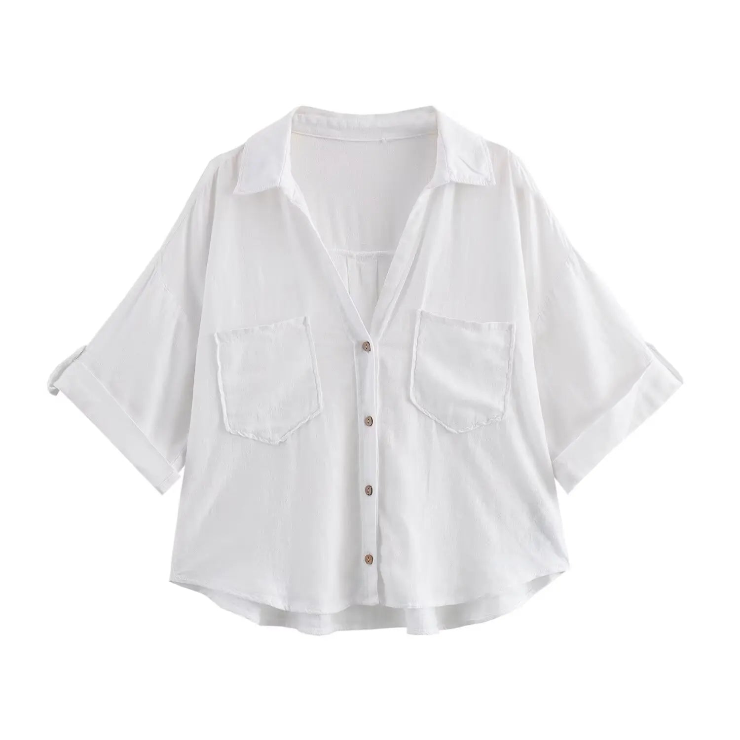 Summer Casual Women’s White Cotton Button-Up Shirt - Inarah Trade Ltd
