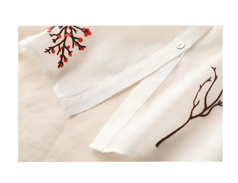 Summer Cotton-Linen Embroidered Shirt – Women’s Casual Top - Inarah Trade Ltd