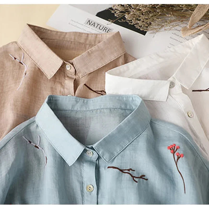 Summer Cotton-Linen Embroidered Shirt – Women’s Casual Top - Inarah Trade Ltd