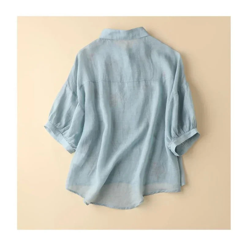 Summer Cotton-Linen Embroidered Shirt – Women’s Casual Top - Inarah Trade Ltd