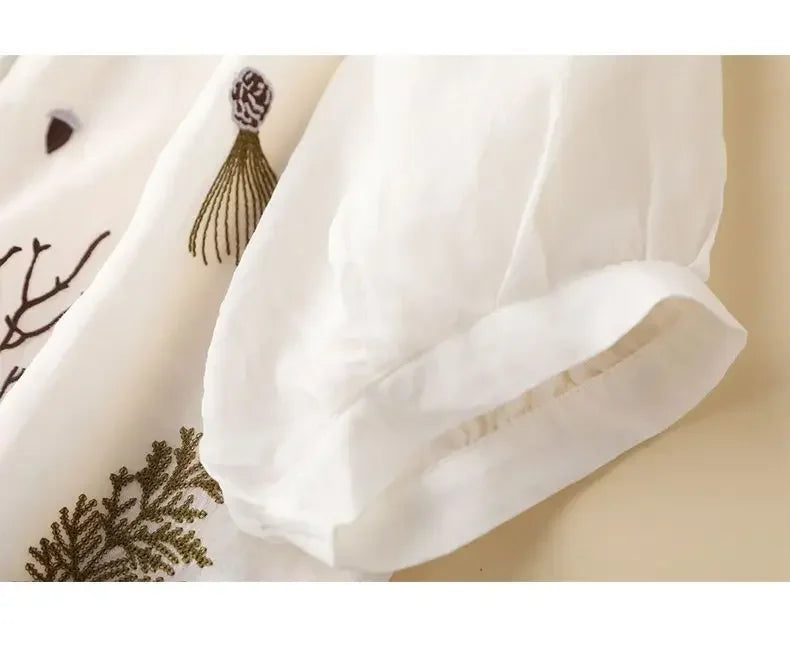 Summer Cotton-Linen Embroidered Shirt – Women’s Casual Top - Inarah Trade Ltd