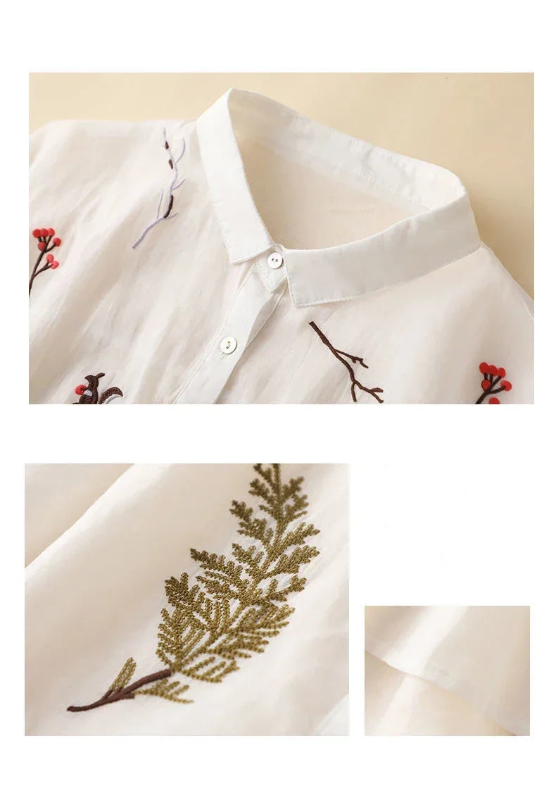 Summer Cotton-Linen Embroidered Shirt – Women’s Casual Top - Inarah Trade Ltd