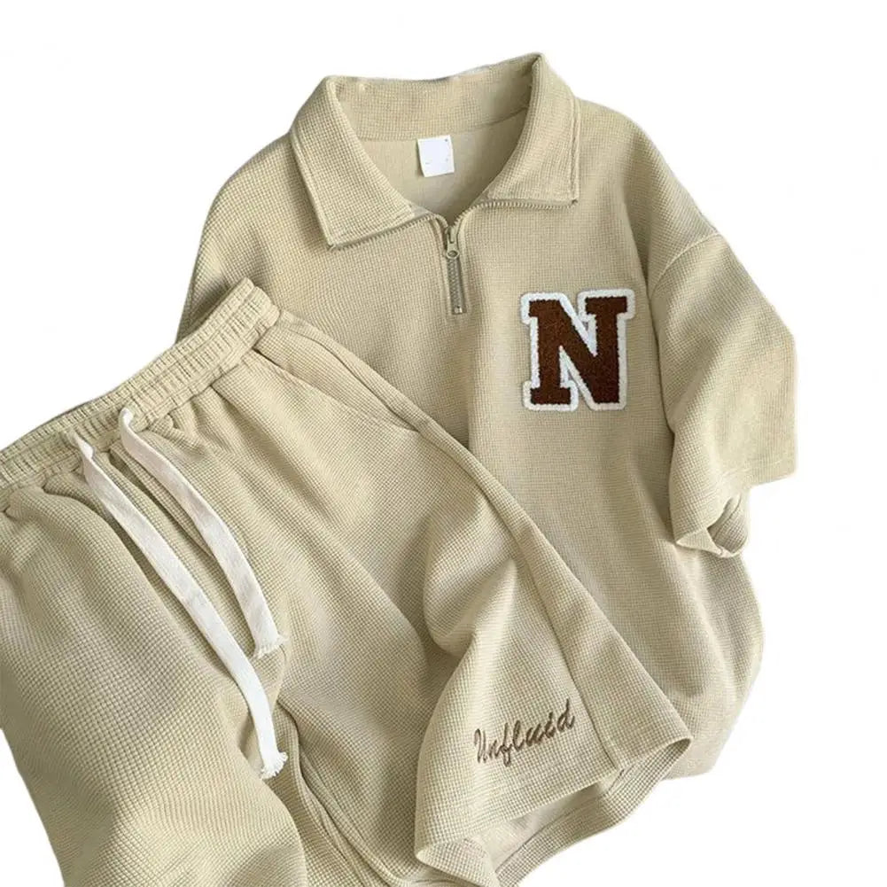 Unisex Summer Waffle Knit Sports Set – T-Shirt & Shorts - Inarah Trade Ltd