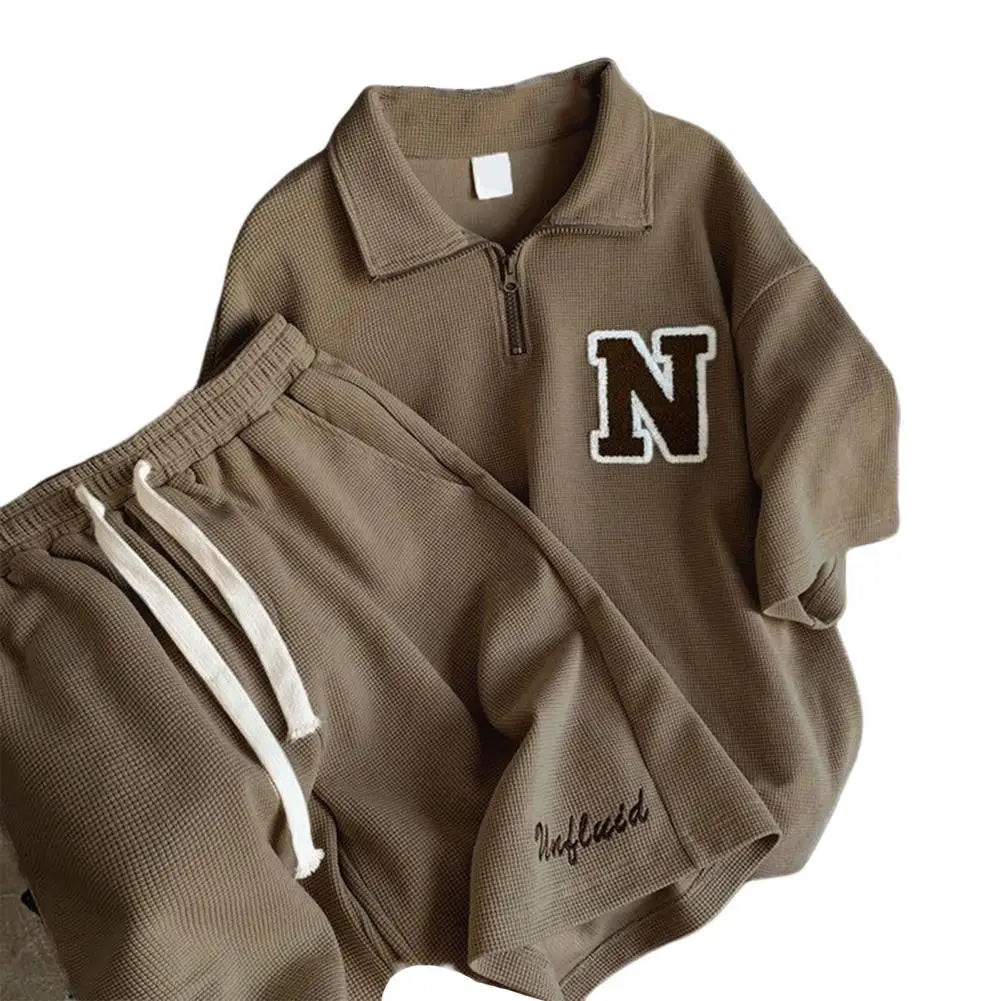 Unisex Summer Waffle Knit Sports Set – T-Shirt & Shorts - Inarah Trade Ltd