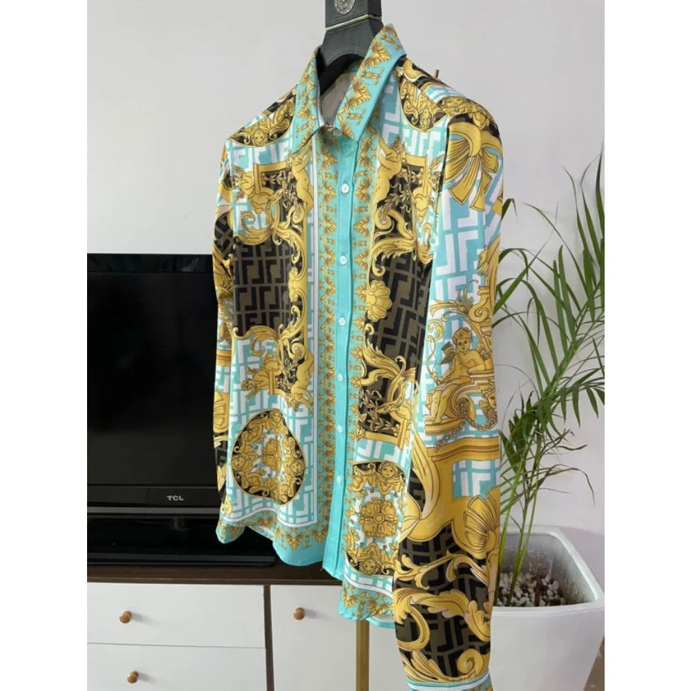 Men’s Digital Print Long Sleeve Shirt – Spring/Autumn Fashion - Inarah Trade Ltd