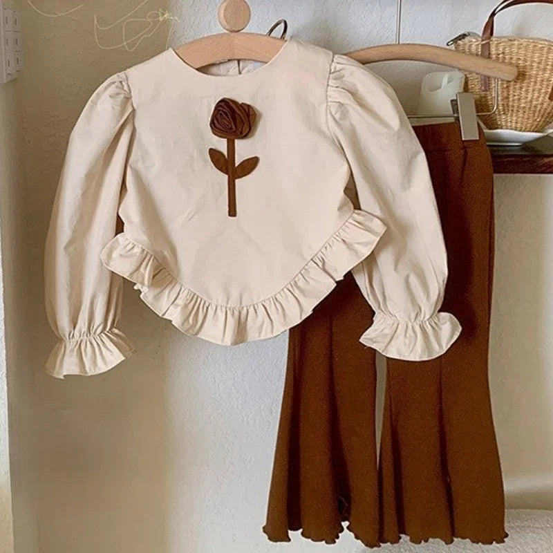 Girls 2-Piece Clothes Set – Long Sleeve Shirt & Jeans (Autumn/Spring) - Inarah Trade Ltd