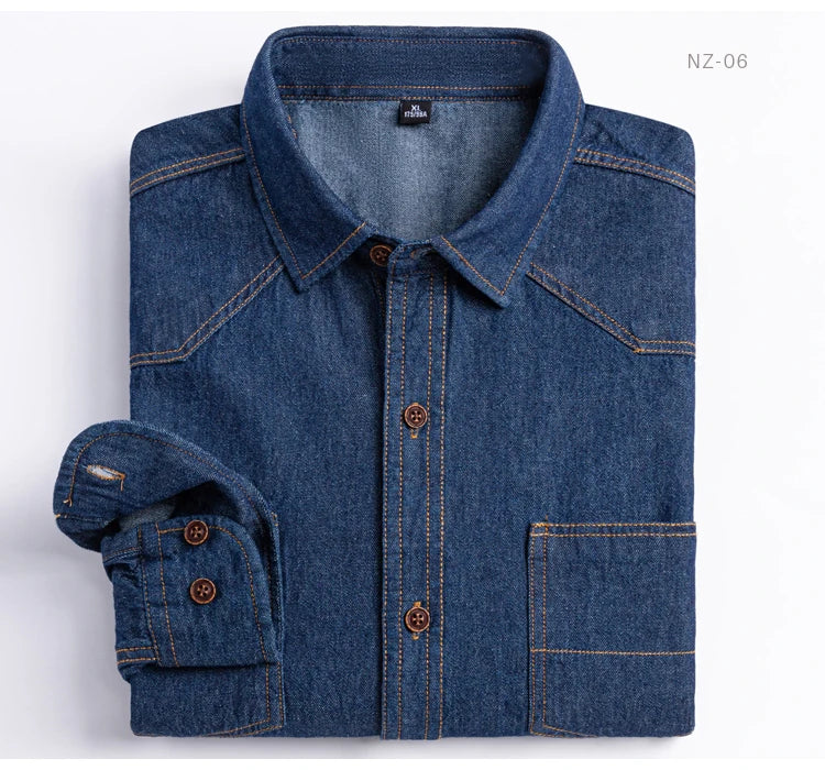 Men’s 100% Cotton Western Denim Shirt – Long Sleeve Workwear - Inarah Trade Ltd
