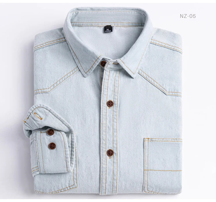 Men’s 100% Cotton Western Denim Shirt – Long Sleeve Workwear - Inarah Trade Ltd