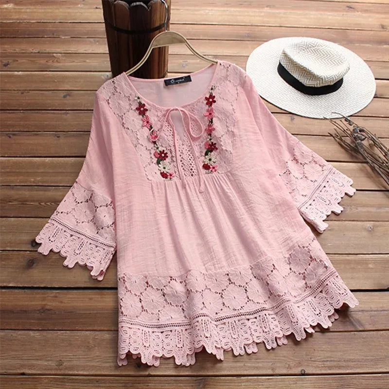 Women’s Summer Cotton Linen V-Neck Blouse – Casual Top - Inarah Trade Ltd