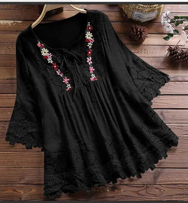Women’s Summer Cotton Linen V-Neck Blouse – Casual Top - Inarah Trade Ltd
