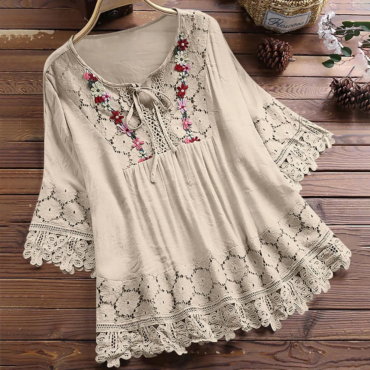 Women’s Summer Cotton Linen V-Neck Blouse – Casual Top - Inarah Trade Ltd