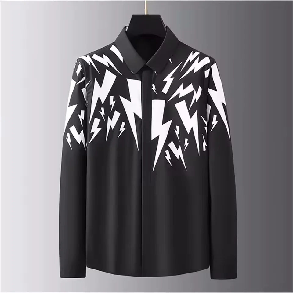 Men’s Luxury Printed Long Sleeve Shirt – Streetwear Style, Plus Size - Inarah Trade Ltd
