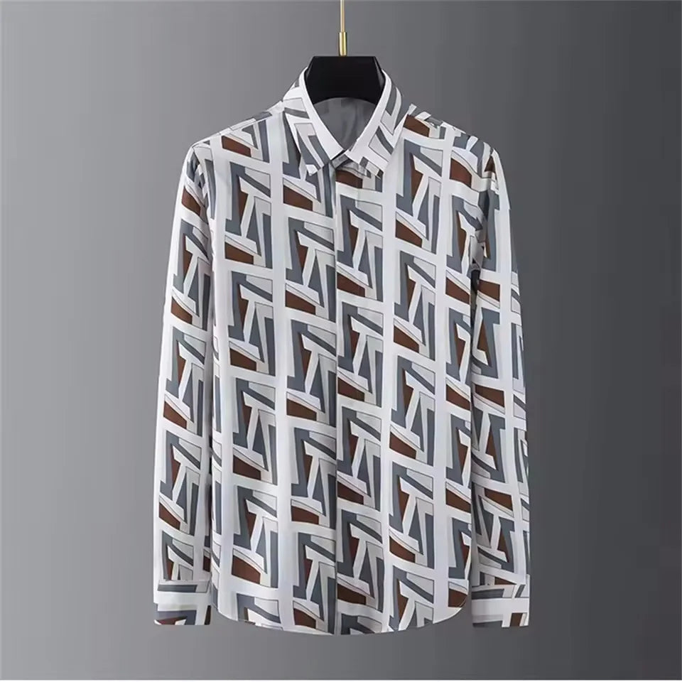 Men’s Luxury Printed Long Sleeve Shirt – Streetwear Style, Plus Size - Inarah Trade Ltd