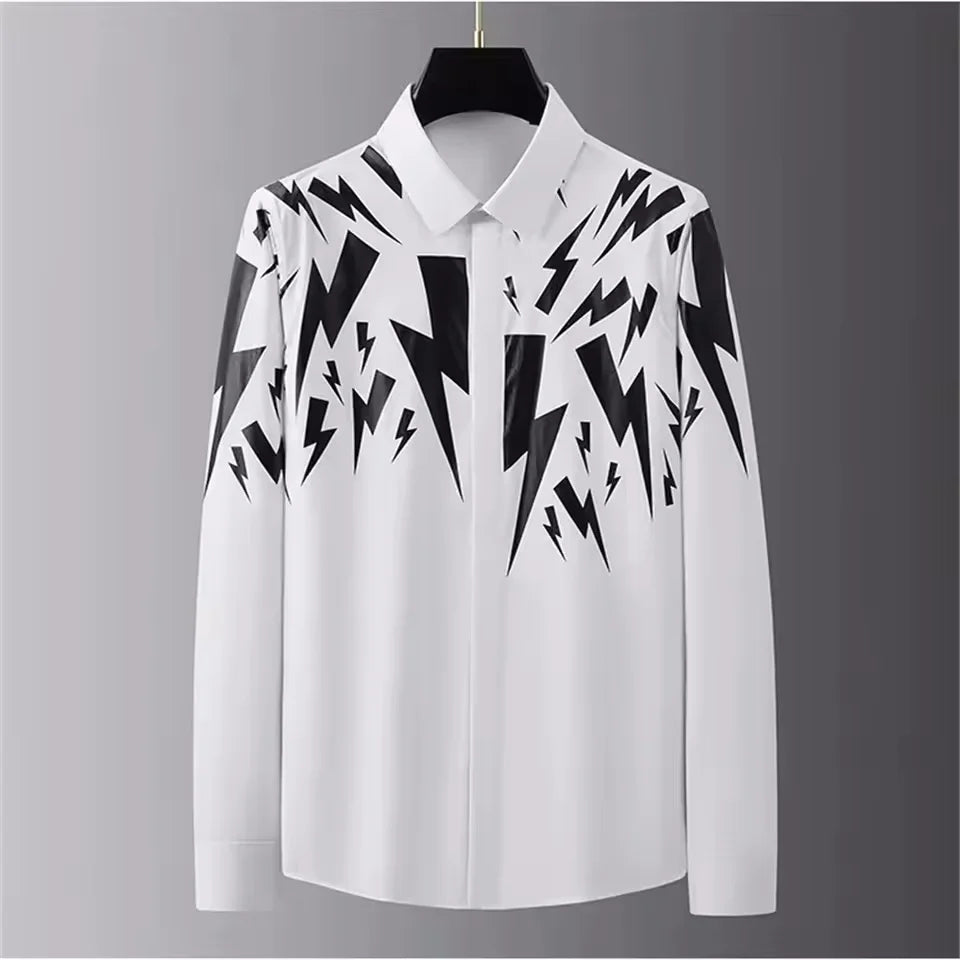 Men’s Luxury Printed Long Sleeve Shirt – Streetwear Style, Plus Size - Inarah Trade Ltd