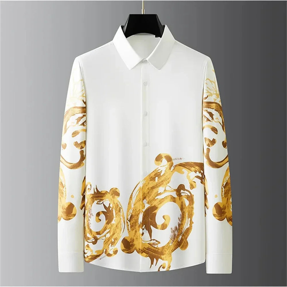 Men’s Luxury Printed Long Sleeve Shirt – Streetwear Style, Plus Size - Inarah Trade Ltd