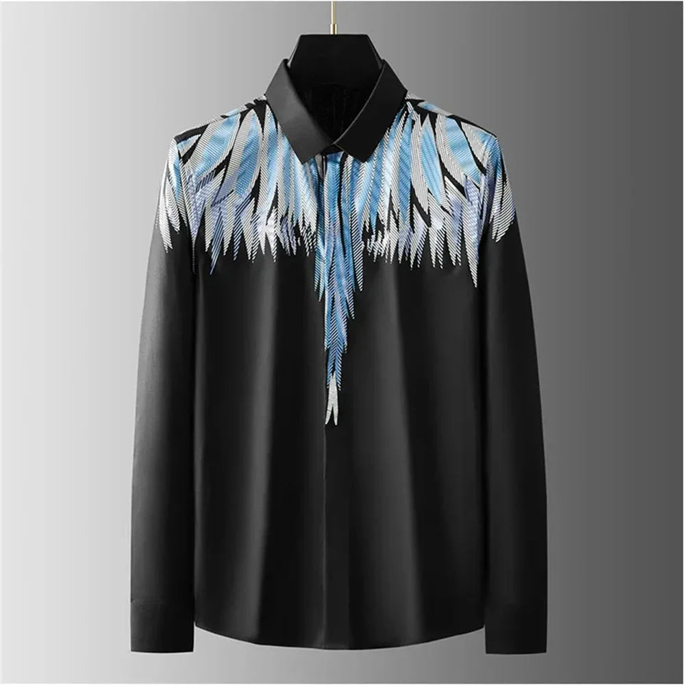 Men’s Luxury Printed Long Sleeve Shirt – Streetwear Style, Plus Size - Inarah Trade Ltd