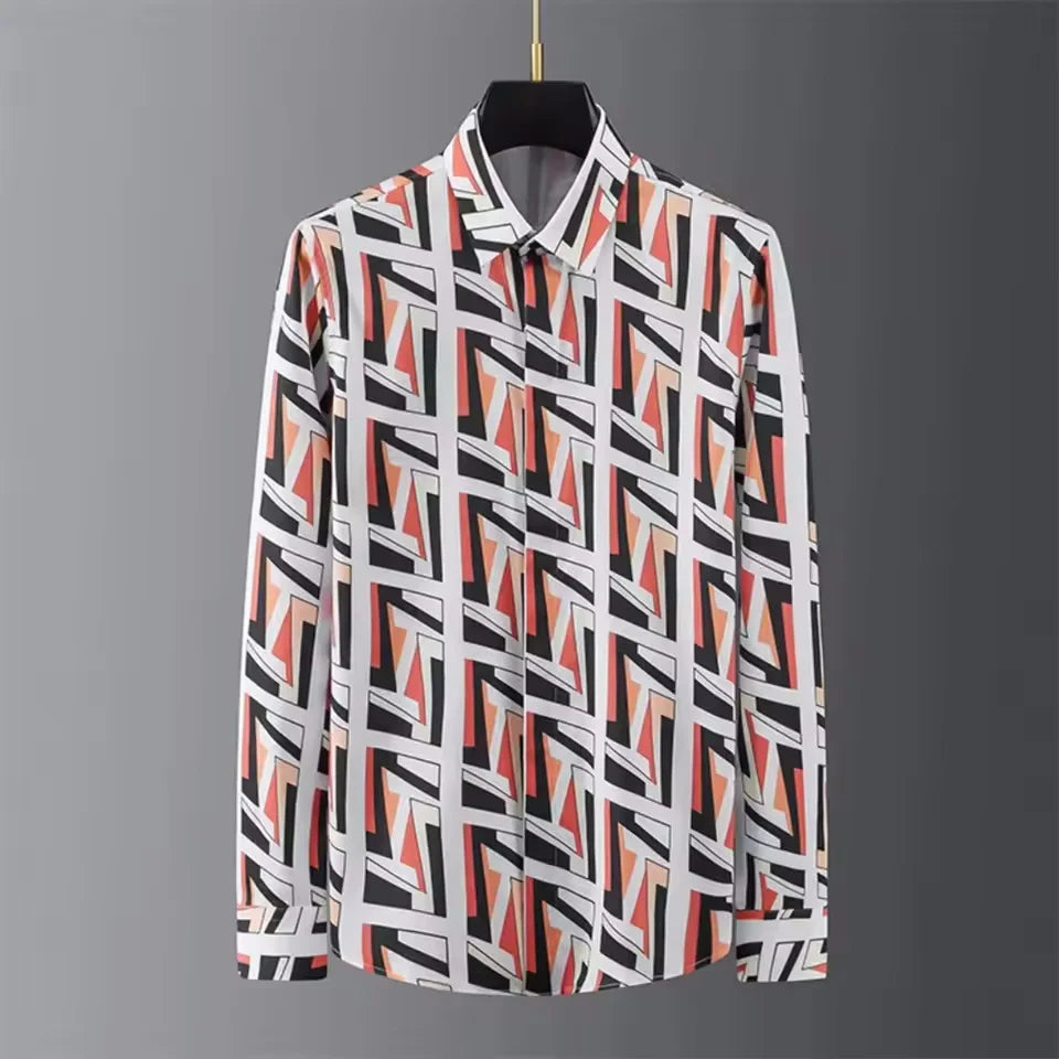 Men’s Luxury Printed Long Sleeve Shirt – Streetwear Style, Plus Size - Inarah Trade Ltd