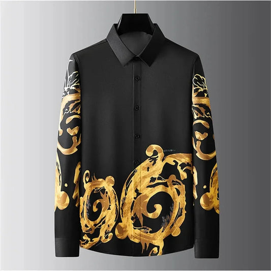 Men’s Luxury Printed Long Sleeve Shirt – Streetwear Style, Plus Size - Inarah Trade Ltd