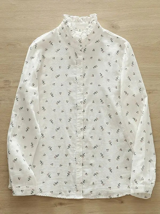 Women’s Ruffled Floral Cotton Shirt – Autumn Loose Fit - Inarah Trade Ltd