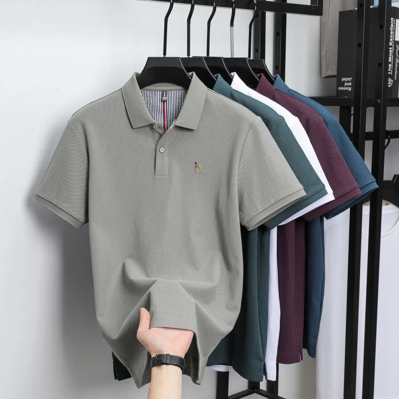 Men’s Luxury Cotton Polo Shirt Short Sleeve Embroidered, Summer Casual - Inarah Trade Ltd