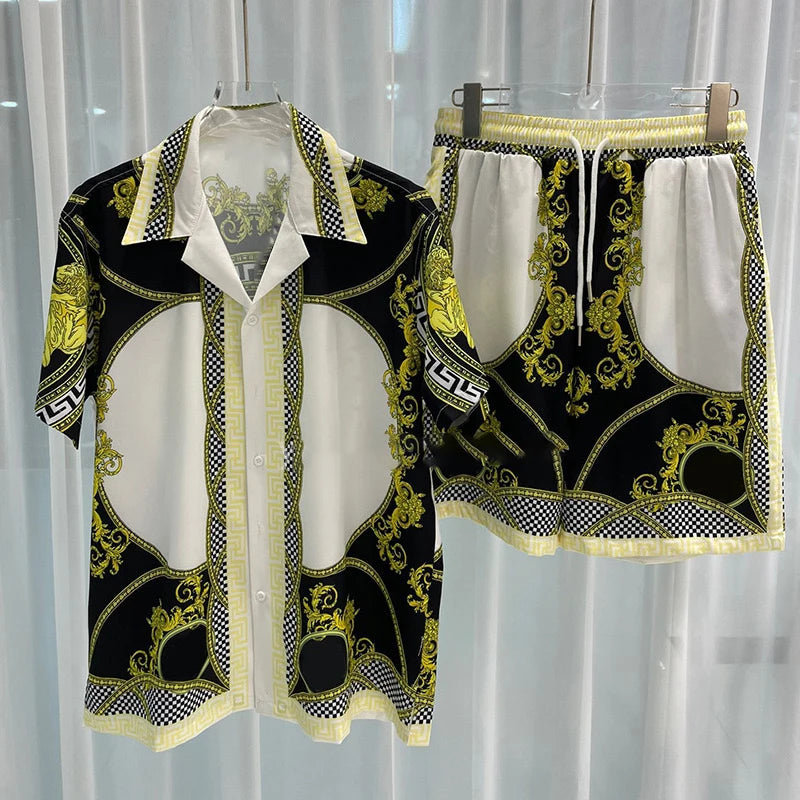 Men’s Vintage Hawaiian Set Summer Short Sleeve Shirt & Shorts 2-Piece - Inarah Trade Ltd