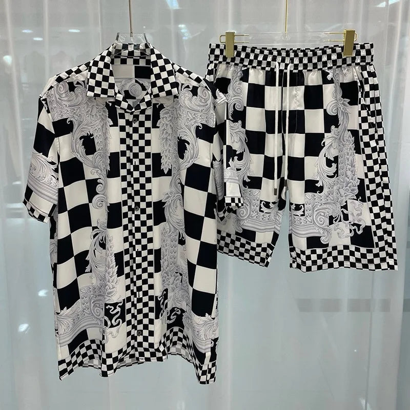 Men’s Vintage Hawaiian Set Summer Short Sleeve Shirt & Shorts 2-Piece - Inarah Trade Ltd