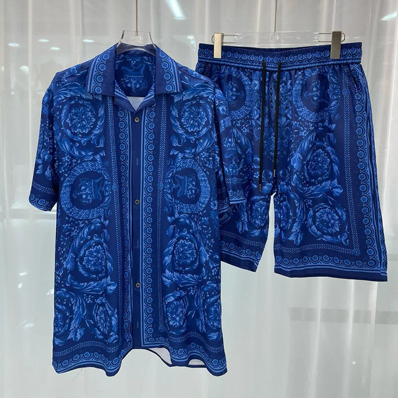 Men’s Vintage Hawaiian Set Summer Short Sleeve Shirt & Shorts 2-Piece - Inarah Trade Ltd