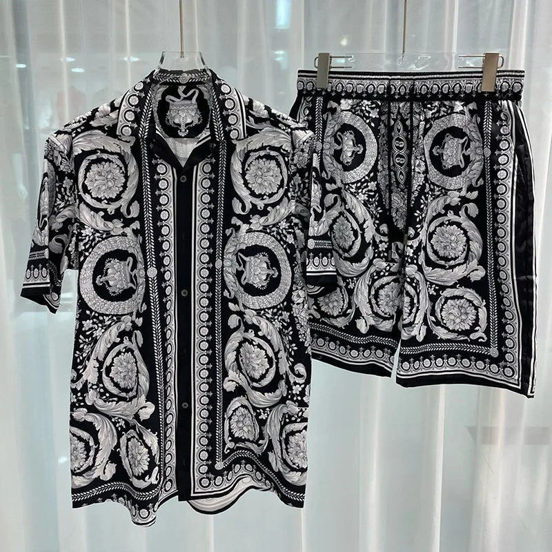 Men’s Vintage Hawaiian Set Summer Short Sleeve Shirt & Shorts 2-Piece - Inarah Trade Ltd