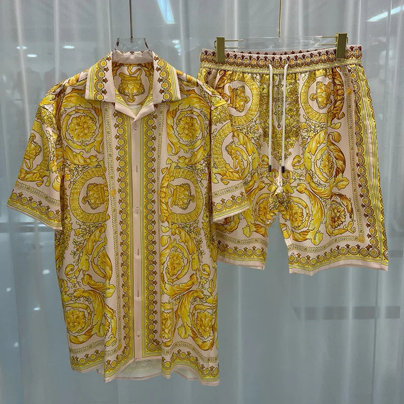 Men’s Vintage Hawaiian Set Summer Short Sleeve Shirt & Shorts 2-Piece - Inarah Trade Ltd