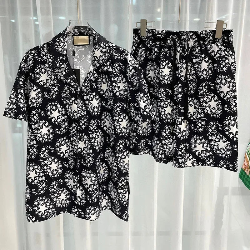 Men’s Vintage Hawaiian Set Summer Short Sleeve Shirt & Shorts 2-Piece - Inarah Trade Ltd