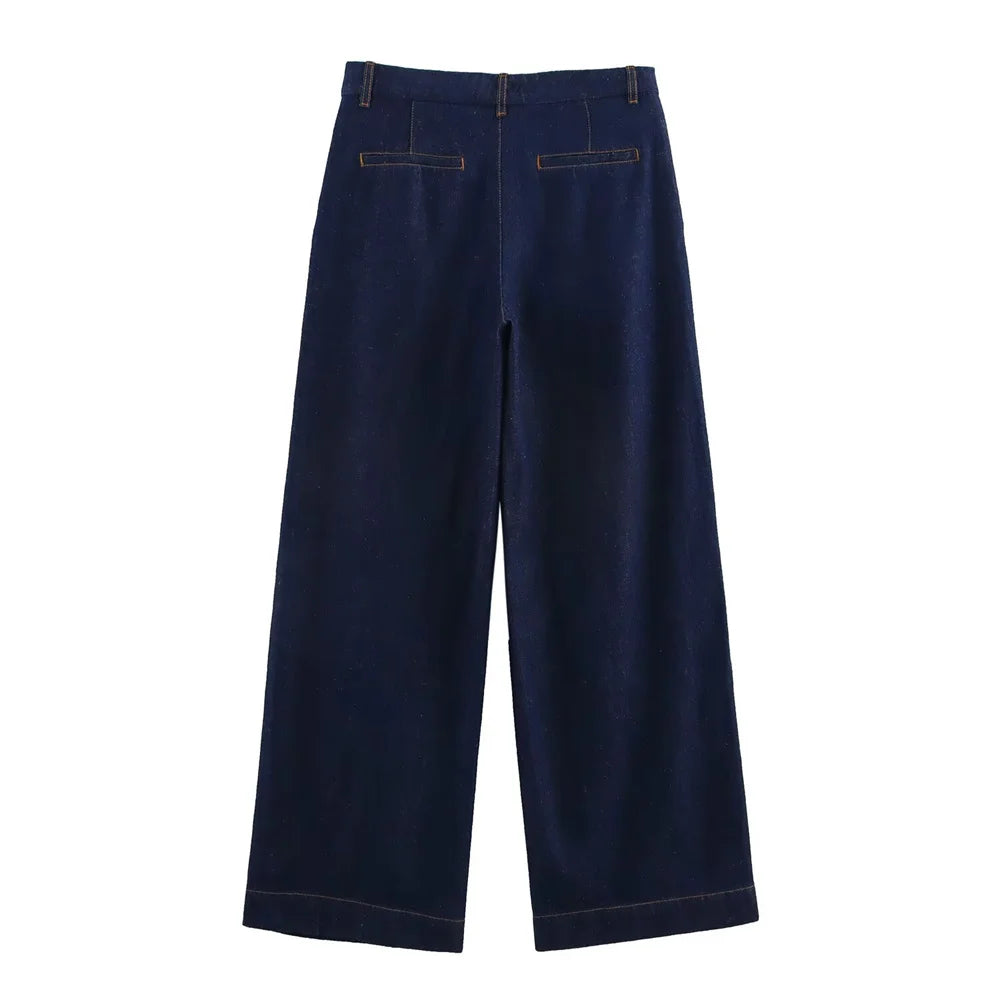 Casual 2025 Women’s Denim Set – Loose Fit Shirt & Wide-Leg Pants - Inarah Trade Ltd