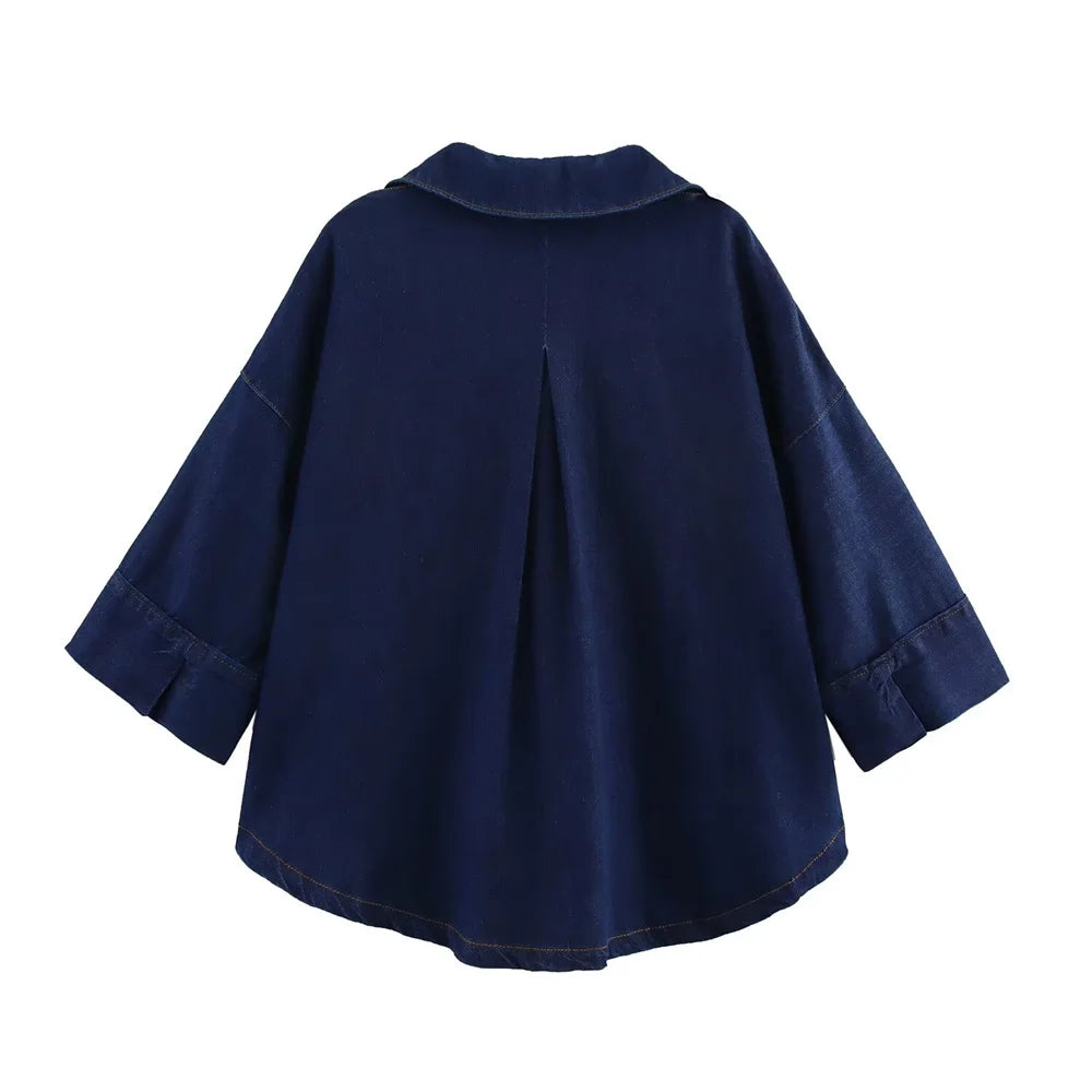 Casual 2025 Women’s Denim Set – Loose Fit Shirt & Wide-Leg Pants - Inarah Trade Ltd