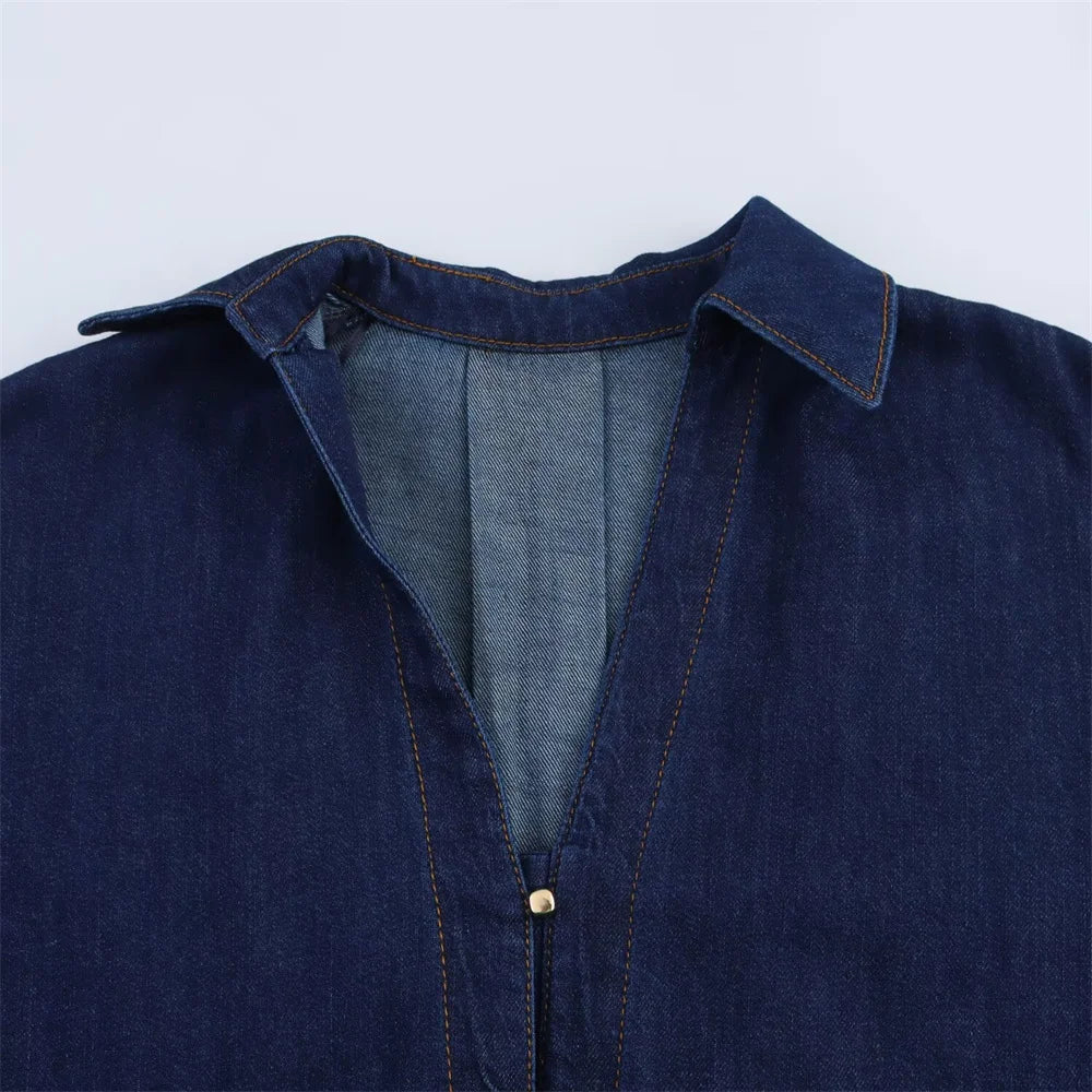 Casual 2025 Women’s Denim Set – Loose Fit Shirt & Wide-Leg Pants - Inarah Trade Ltd