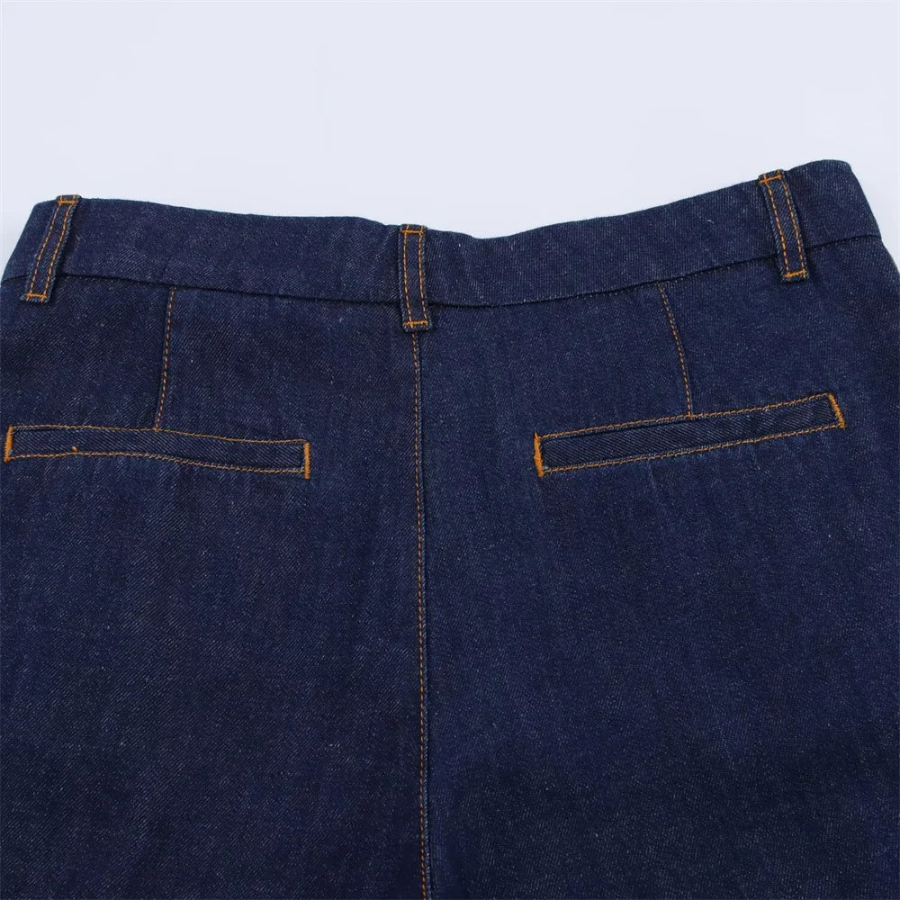 Casual 2025 Women’s Denim Set – Loose Fit Shirt & Wide-Leg Pants - Inarah Trade Ltd