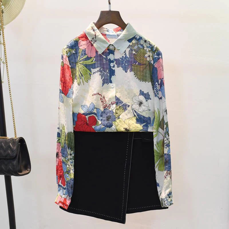 Spring Autumn Cotton Linen Floral Print Loose Shirt for Women - Inarah Trade Ltd