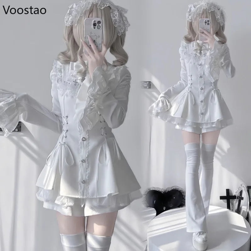 Bow Dress & Shorts Set – Punk Flare Sleeve Mini Outfit - Inarah Trade Ltd