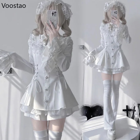 Bow Dress & Shorts Set – Punk Flare Sleeve Mini Outfit - Inarah Trade Ltd