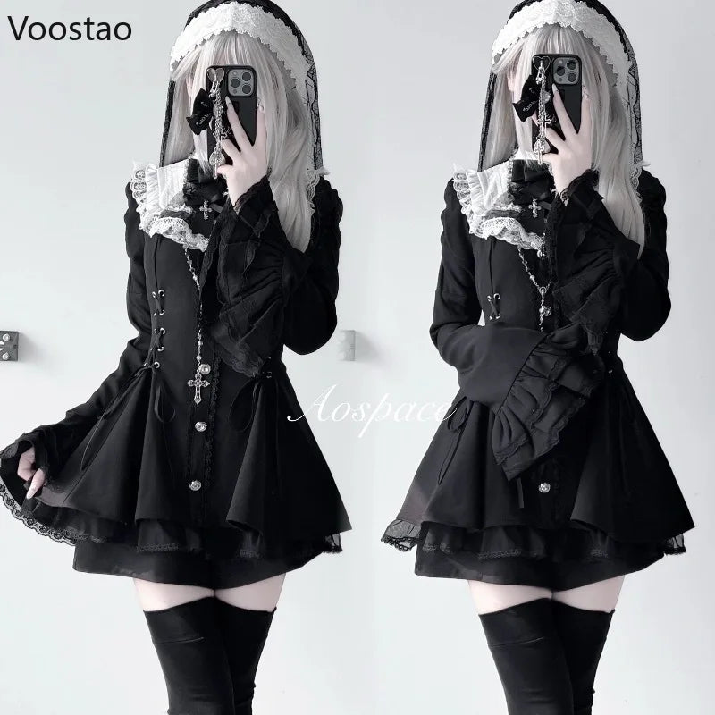 Bow Dress & Shorts Set – Punk Flare Sleeve Mini Outfit - Inarah Trade Ltd